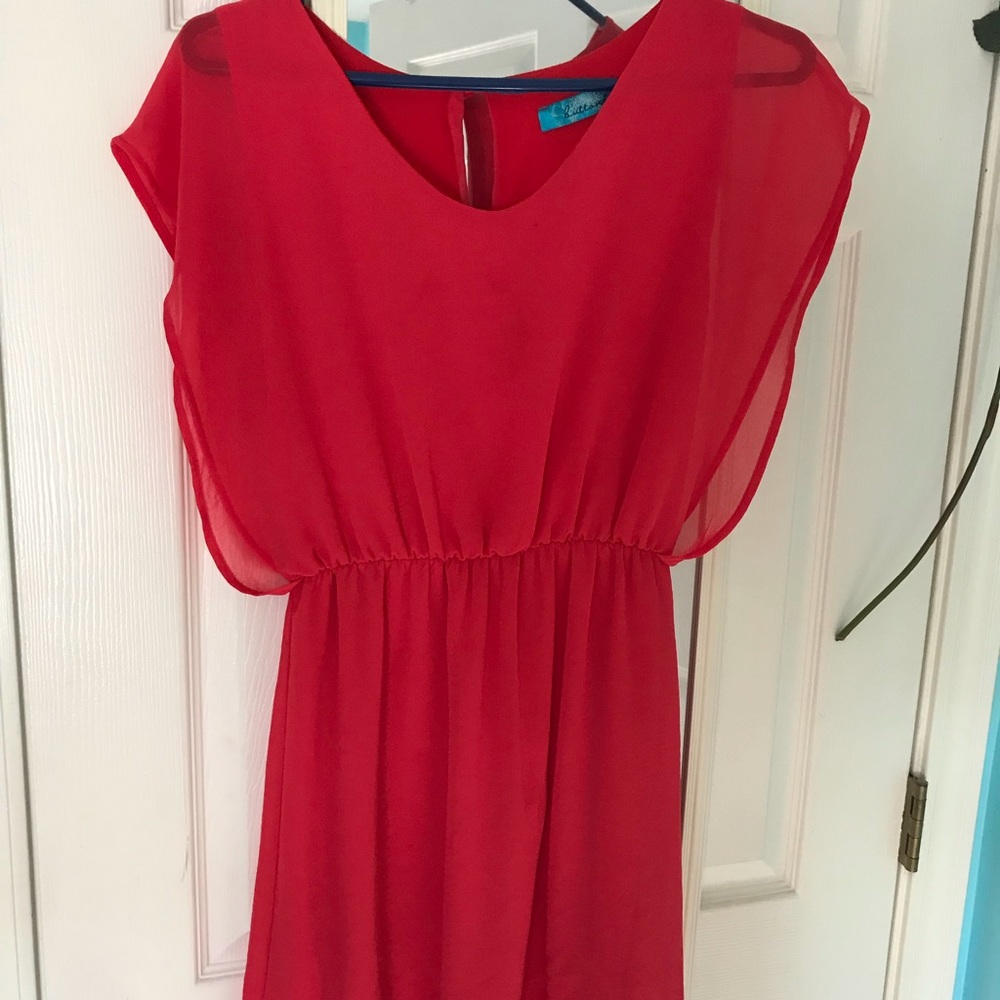 Buttons Hot Pink Chiffon Summer Formal Dress